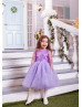 Purple Lace Tulle Flower Girl Dress With Bow Sash